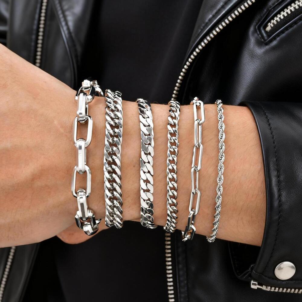 Ceramic Link Bracelet - Gelang Rantai Pria Warna Perak Punk,