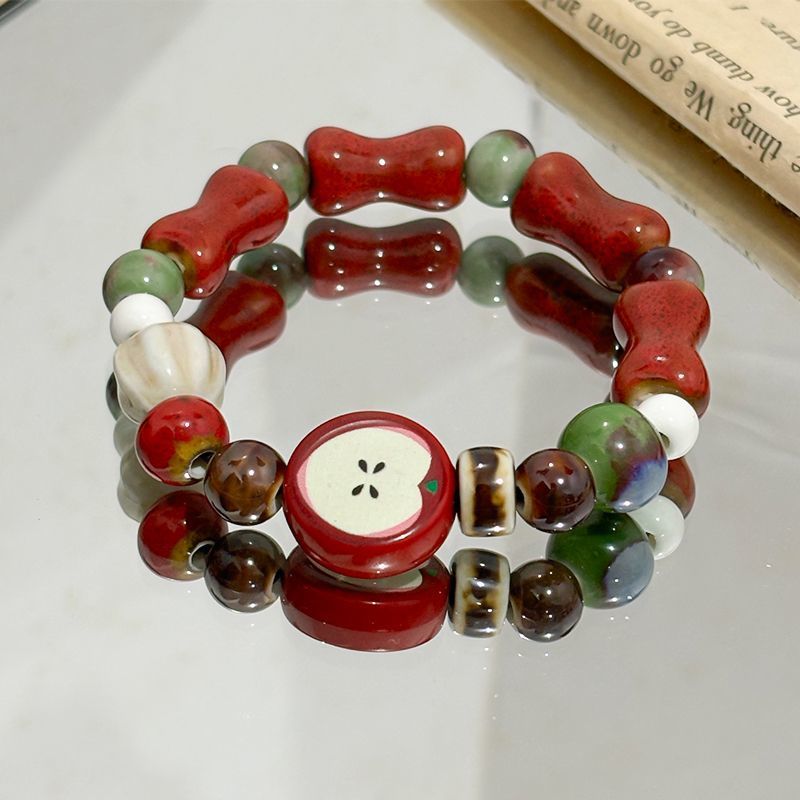 Ceramic Link Bracelet - Gelang Manik Keramik Imitasi Apel Retro,
